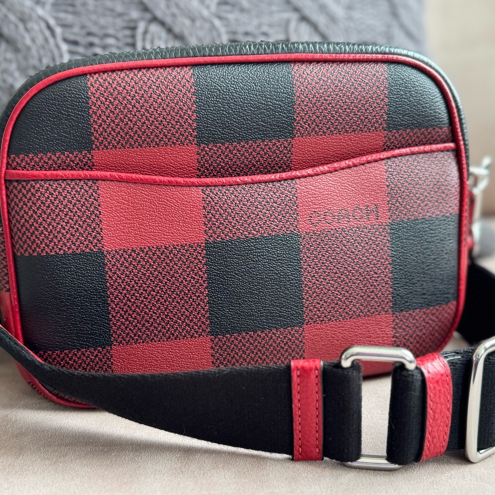Coach Dempsey Camera Bag buffalo plaid print patch crossbody shoulder bag purse - Picture 4 of 15